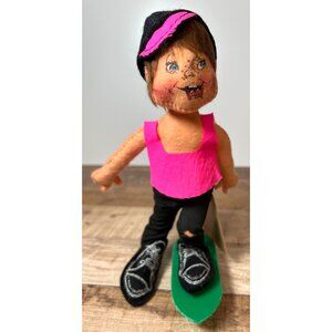 Annalee Skater Boy Doll With Pink Top & Black Hat On Skateboard Tags 2330
